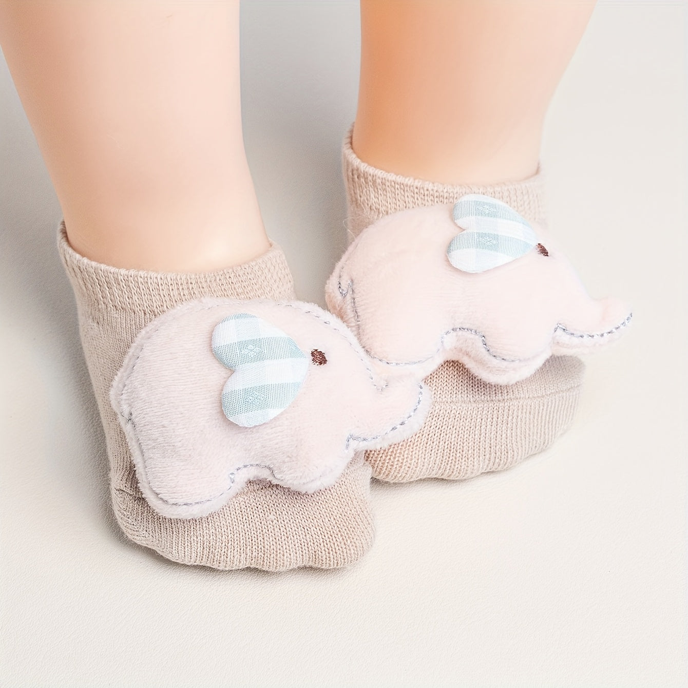 1-pair\u002F3-pair, Adorable Baby Elephant No-Show Socks, Girls' Non-Slip Toddler Socks for Home, Multiple Colors Available, Combo Pc, Soft, Comfortable, and Breathable, 3D Cute Animal Design, Versatile for Daily Home Use, Parties, and Gatherings