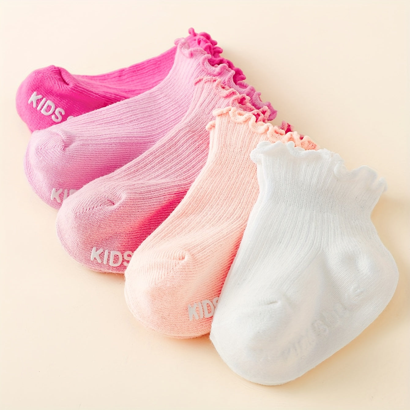 1\u002F5 Pairs of Spring\u002FSummer Solid Color Cute Sweet Girl's Ruffle Edge Non-Slip Ankle Socks