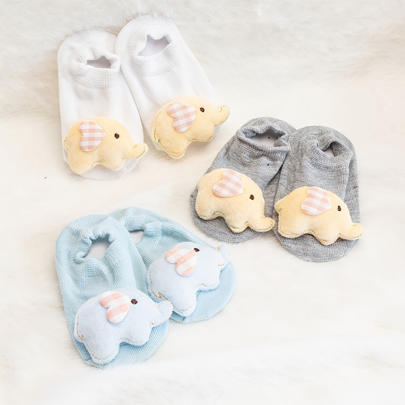 1-pair\u002F3-pair, Adorable Baby Elephant No-Show Socks, Girls' Non-Slip Toddler Socks for Home, Multiple Colors Available, Combo Pc, Soft, Comfortable, and Breathable, 3D Cute Animal Design, Versatile for Daily Home Use, Parties, and Gatherings