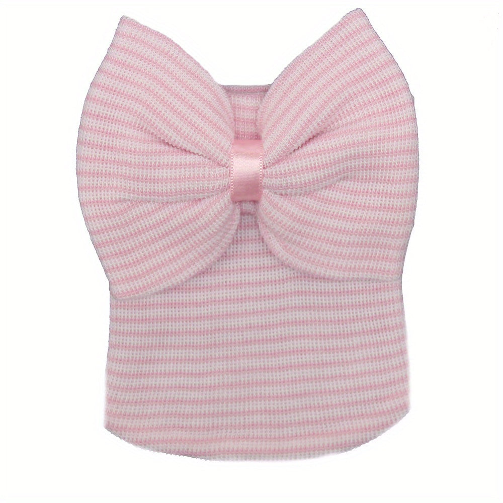 Newborn Baby Knit Hat with Large Pink Bow - Breathable Acrylic, Adjustable Toggle Closure, Perfect for Daily & Casual Occasions, Everyday Headwear | Playful Accessory | Knit Construction, Baby Clothes