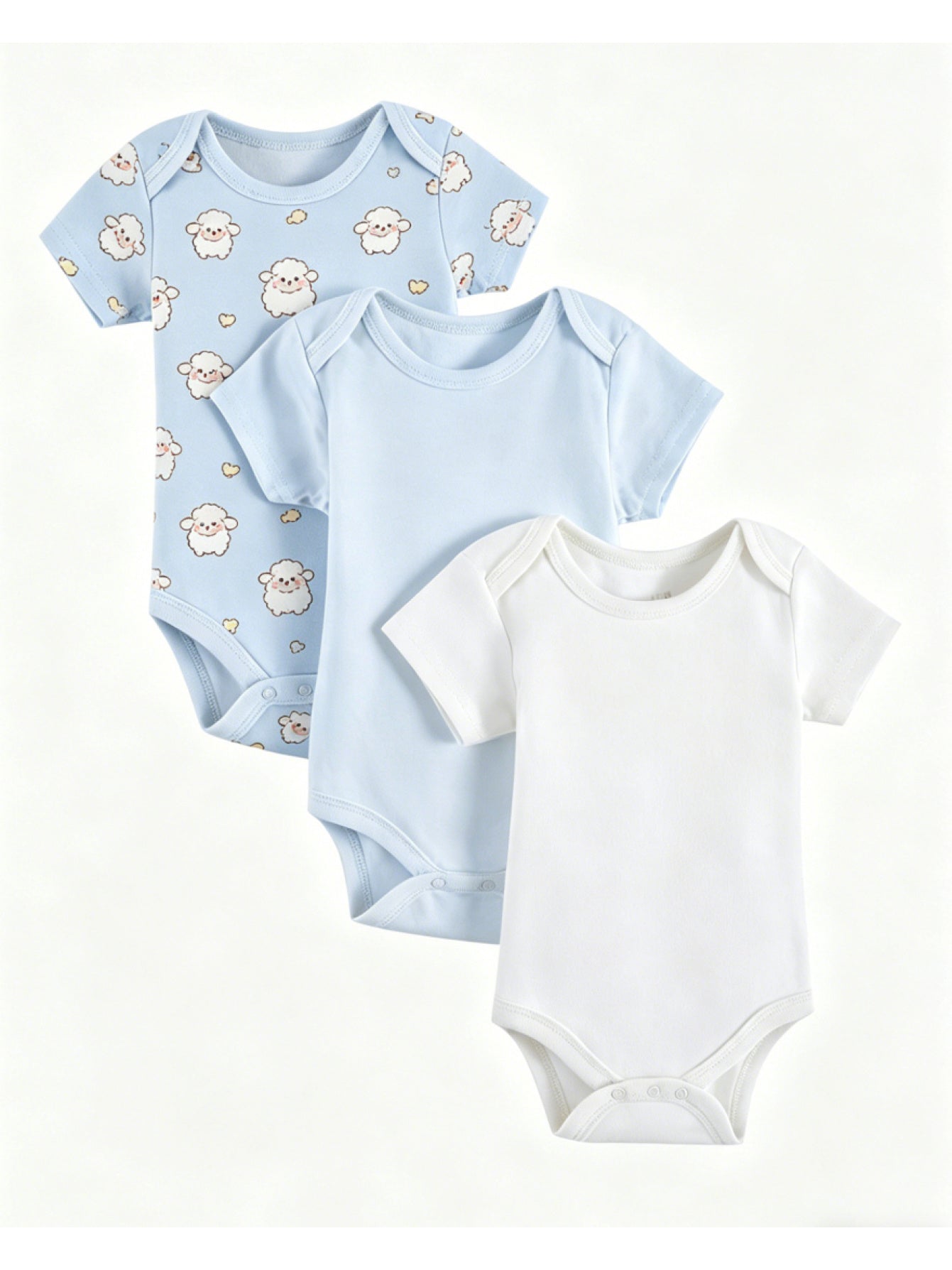 3 Items: Baby Triangle Onesie, Three Colors Featuring Adorable Blue Cartoon Sheep Prints, Fresh and Soothing, Soft and Comfortable, Easy to Change Diapers, Suitable for Casual Attire and Outdoor Activities, Making It the Perfect Baby Gift