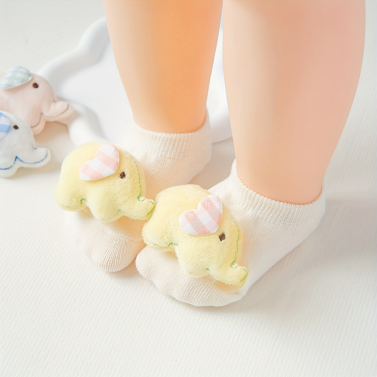1-pair\u002F3-pair, Adorable Baby Elephant No-Show Socks, Girls' Non-Slip Toddler Socks for Home, Multiple Colors Available, Combo Pc, Soft, Comfortable, and Breathable, 3D Cute Animal Design, Versatile for Daily Home Use, Parties, and Gatherings