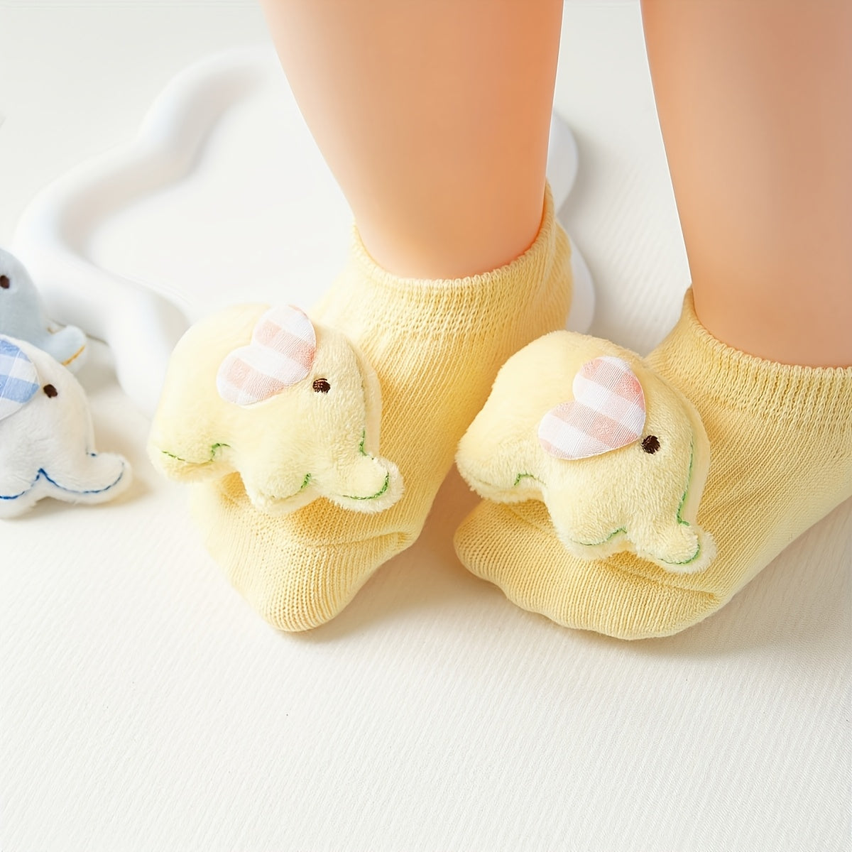 1-pair\u002F3-pair, Adorable Baby Elephant No-Show Socks, Girls' Non-Slip Toddler Socks for Home, Multiple Colors Available, Combo Pc, Soft, Comfortable, and Breathable, 3D Cute Animal Design, Versatile for Daily Home Use, Parties, and Gatherings