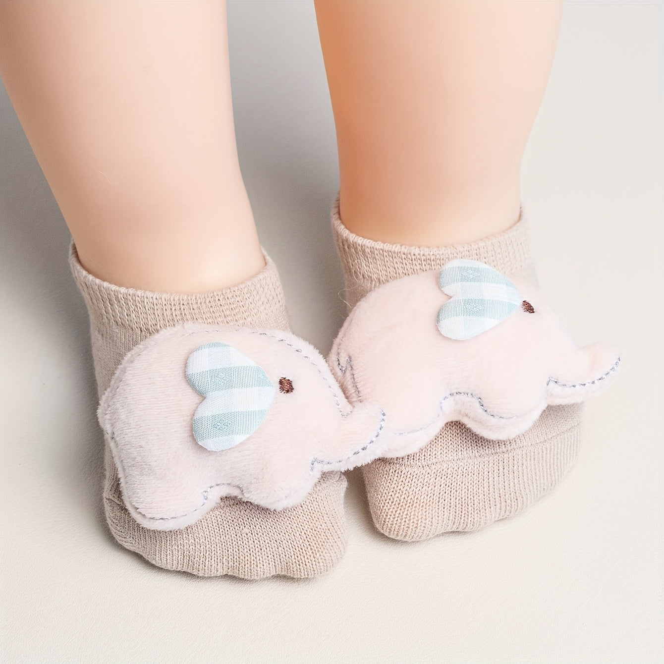 1-pair\u002F3-pair, Adorable Baby Elephant No-Show Socks, Girls' Non-Slip Toddler Socks for Home, Multiple Colors Available, Combo Pc, Soft, Comfortable, and Breathable, 3D Cute Animal Design, Versatile for Daily Home Use, Parties, and Gatherings