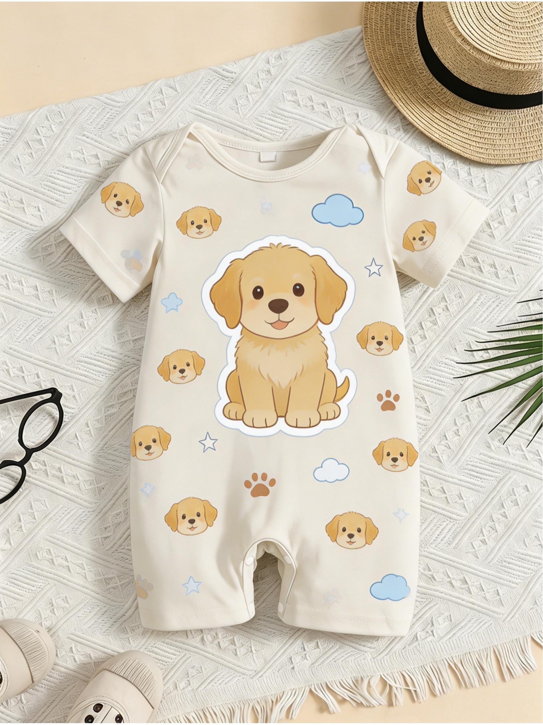3pcs Baby Short Sleeve Rompers, Suitable for 0-24 Months Infants, Summer New Arrivals, Capybara\u002FPuppy\u002FDuck Creative Print, Breathable And Skin-Friendly Newborn Crawl Suit, Open Crotch Design, Unisex Outdoor Wear, Soft Fabric Bodysuit, Ideal Gift