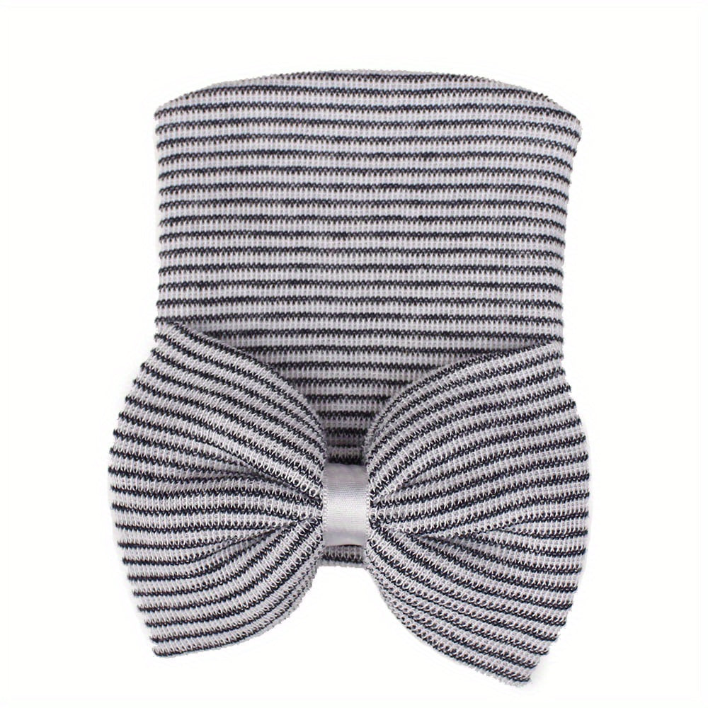 Newborn Baby Knit Hat with Large Pink Bow - Breathable Acrylic, Adjustable Toggle Closure, Perfect for Daily & Casual Occasions, Everyday Headwear | Playful Accessory | Knit Construction, Baby Clothes