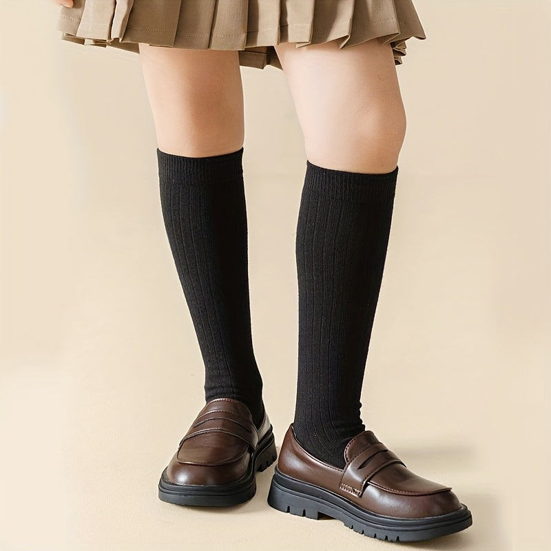 1 Pair Double Needle Striped Socks, Easy Ankle Socks, Versatile Skirt Socks, Black Brown Beige Khaki White Socks, Socks, Boys' Socks, Girls' Socks