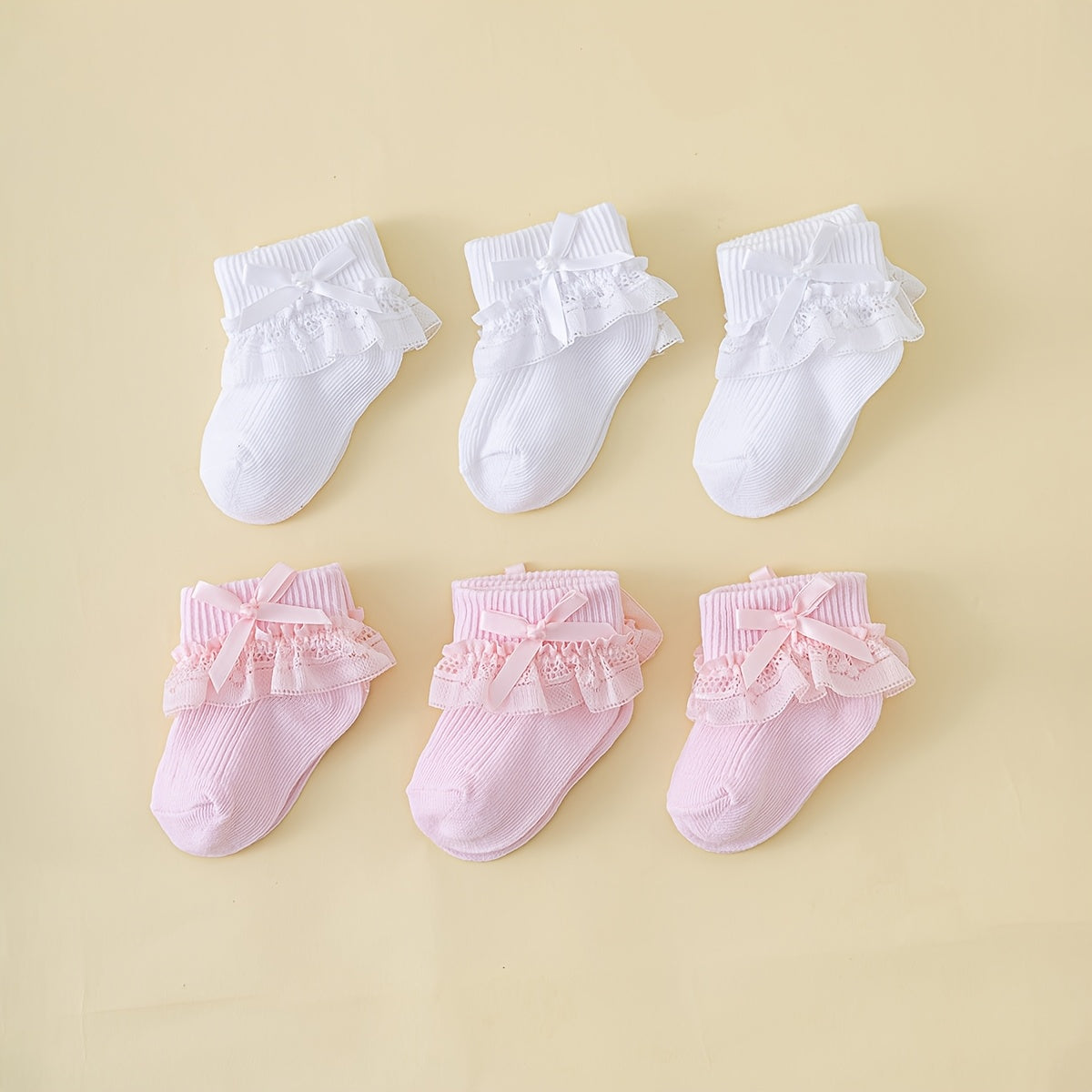 1\u002F2\u002F6-Pack Spring-Summer Breathable Bow-Trimmed Ankle Socks for Newborn Girls