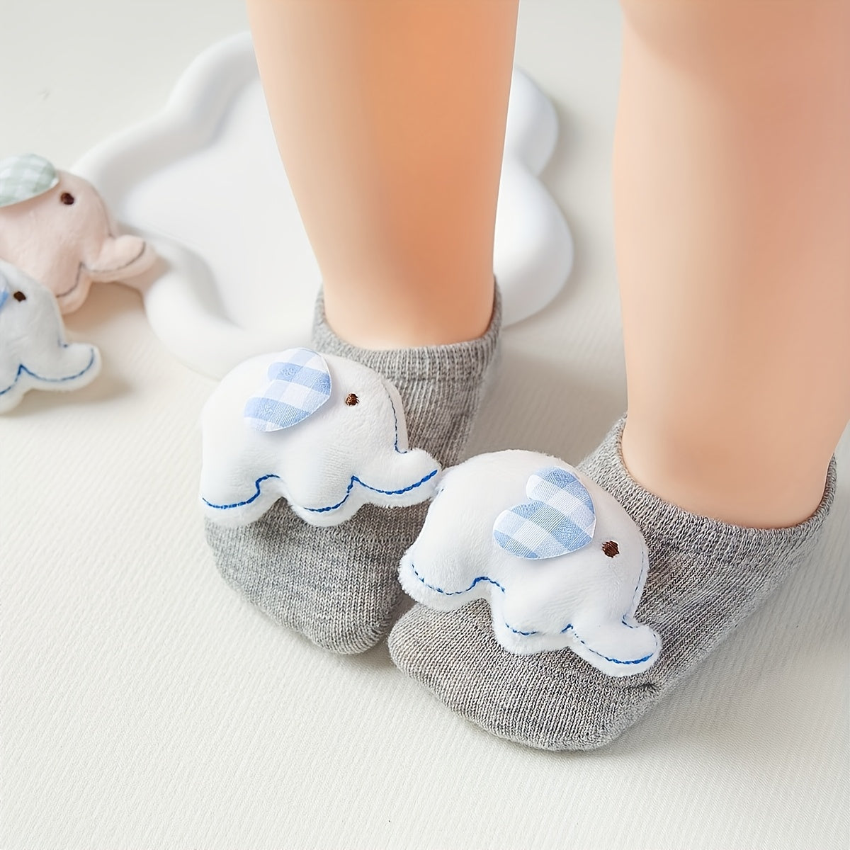 1-pair\u002F3-pair, Adorable Baby Elephant No-Show Socks, Girls' Non-Slip Toddler Socks for Home, Multiple Colors Available, Combo Pc, Soft, Comfortable, and Breathable, 3D Cute Animal Design, Versatile for Daily Home Use, Parties, and Gatherings