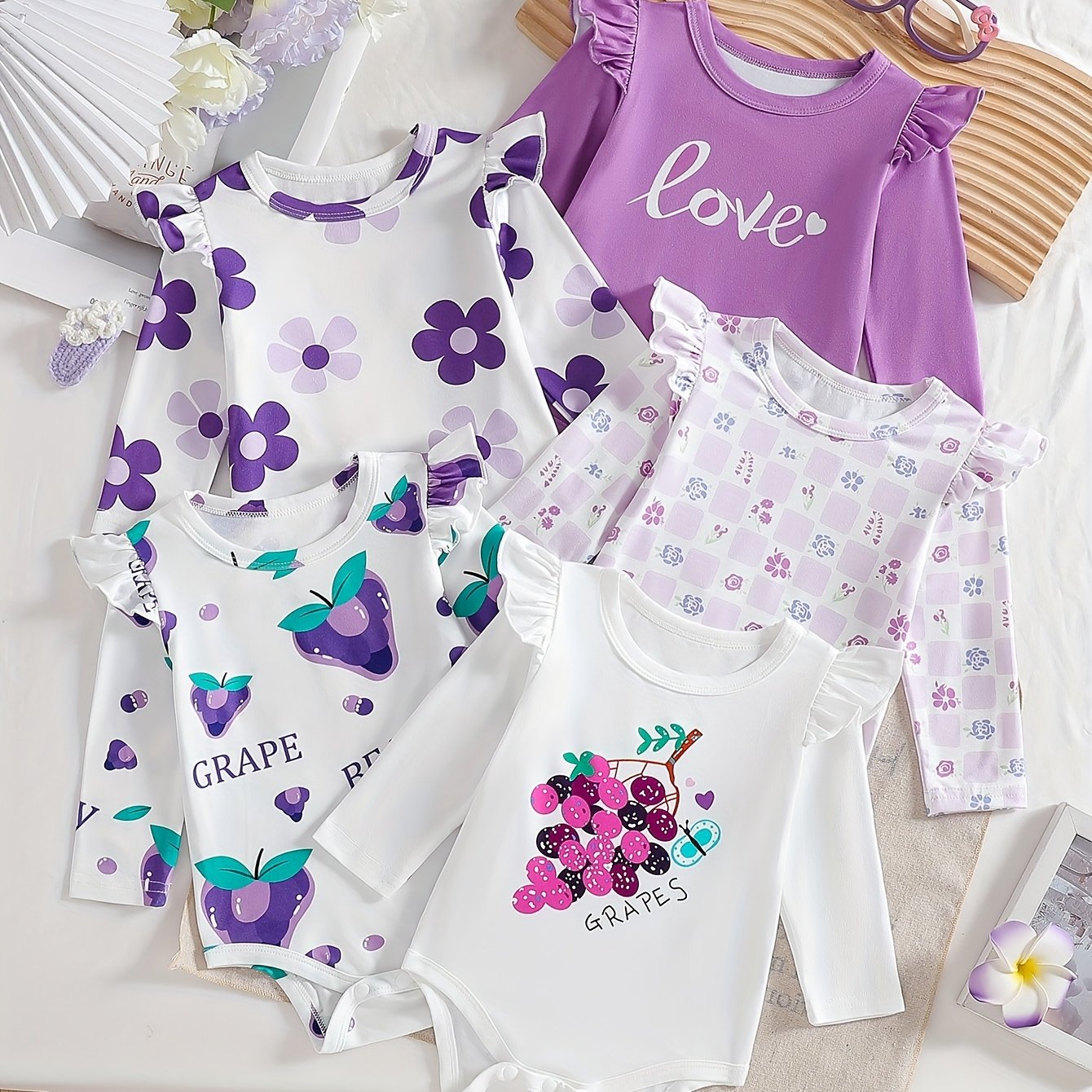 Baby Girl'S Clothing, Baby Products, Baby Girl'S Casual And Versatile Spring Floral Prints, Small Flying Sleeves, Long Sleeved Jumpsuit, Baby Girl'S Ordinary Jumpsuit, Popular Small Gift for The New School Season, for Outdoor