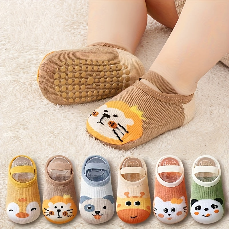 1\u002F6 Pair, Cute Flat Animal Soft Cartoon Kids' No-Show Socks, Baby Non-Slip Strap Socks, Soft and Comfortable