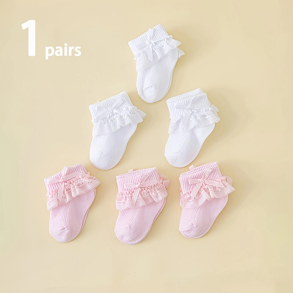 1\u002F2\u002F6-Pack Spring-Summer Breathable Bow-Trimmed Ankle Socks for Newborn Girls