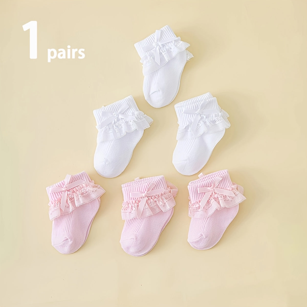 1\u002F2\u002F6-Pack Spring-Summer Breathable Bow-Trimmed Ankle Socks for Newborn Girls