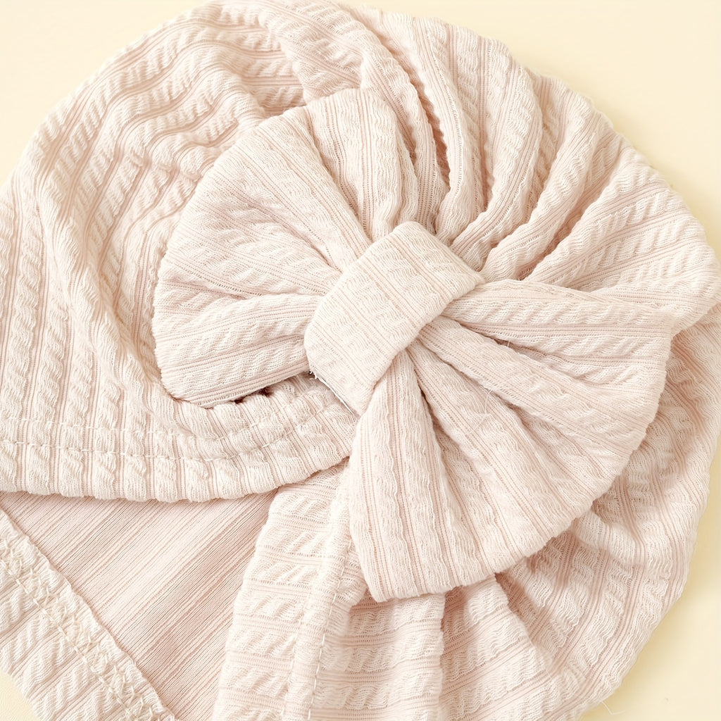 4pcs Children's Ribbed Floral Pattern Bonnet Set