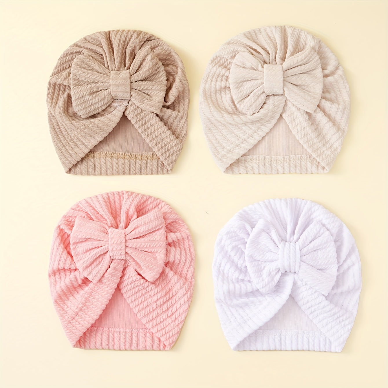 4pcs Children's Ribbed Floral Pattern Bonnet Set