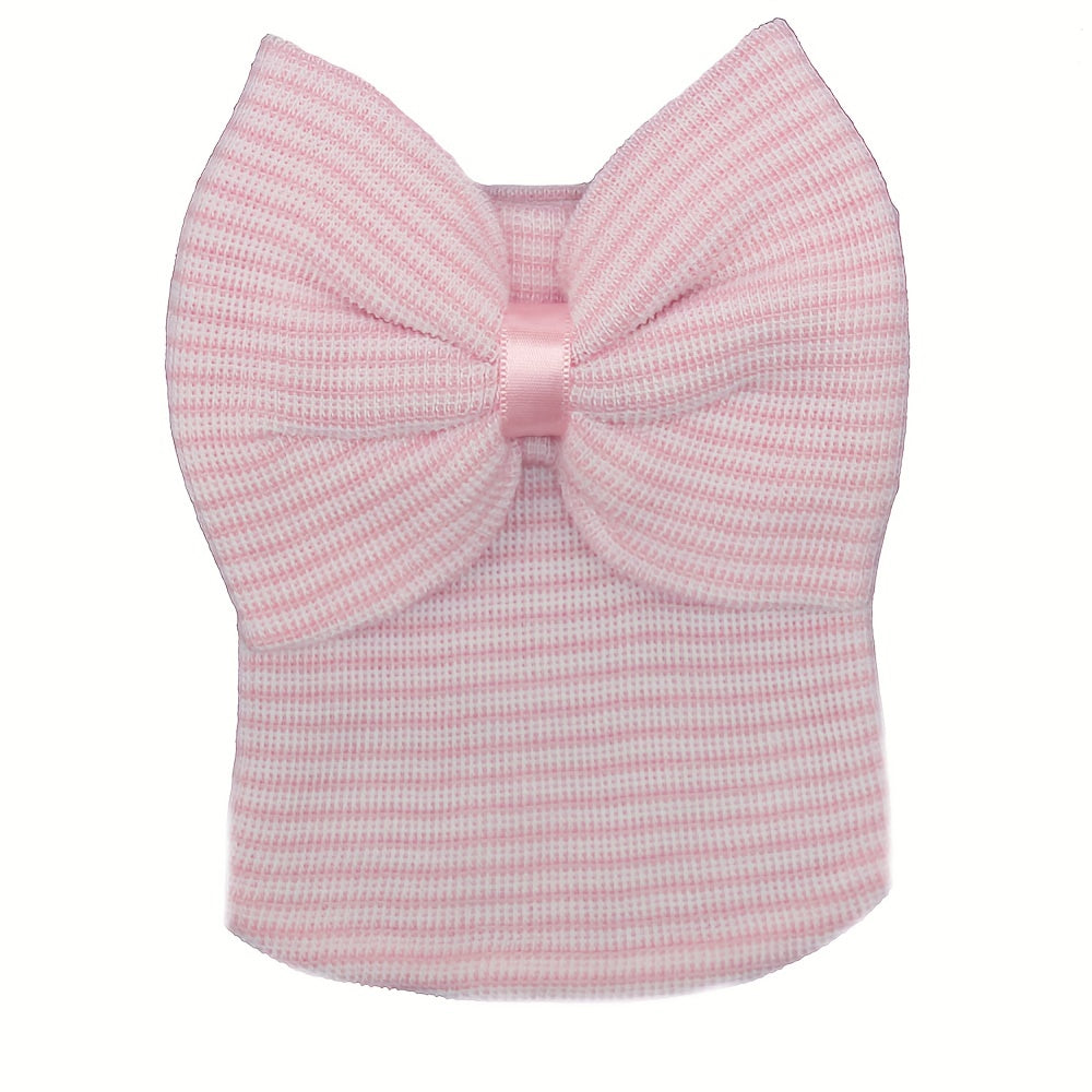 Newborn Baby Knit Hat with Large Pink Bow - Breathable Acrylic, Adjustable Toggle Closure, Perfect for Daily & Casual Occasions, Everyday Headwear | Playful Accessory | Knit Construction, Baby Clothes