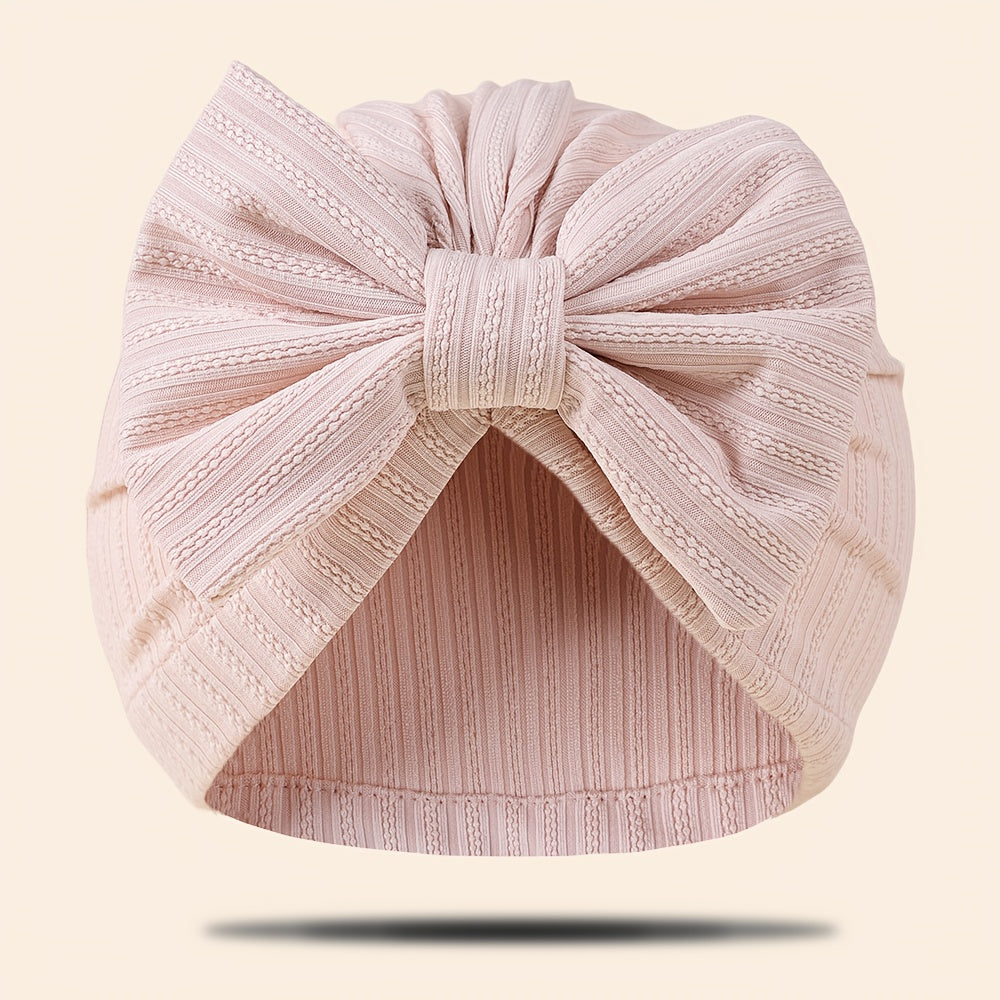 1pc Newborn Baby Beanie Hat Without Brim 4-Way Stretch Jacquard Knit Fabric with Bowknot Pullover Cap for Infant, Suitable for Newborn to 8 Months
