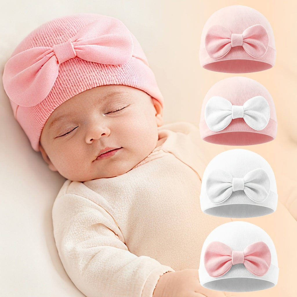 1 Newborn Beanie with Bow Decor, Stylish Cute Hospital Hat for Baby Girls, Soft, Comfortable & Breathable, Perfect for Gifting, Daily Matching & Photo Shoots